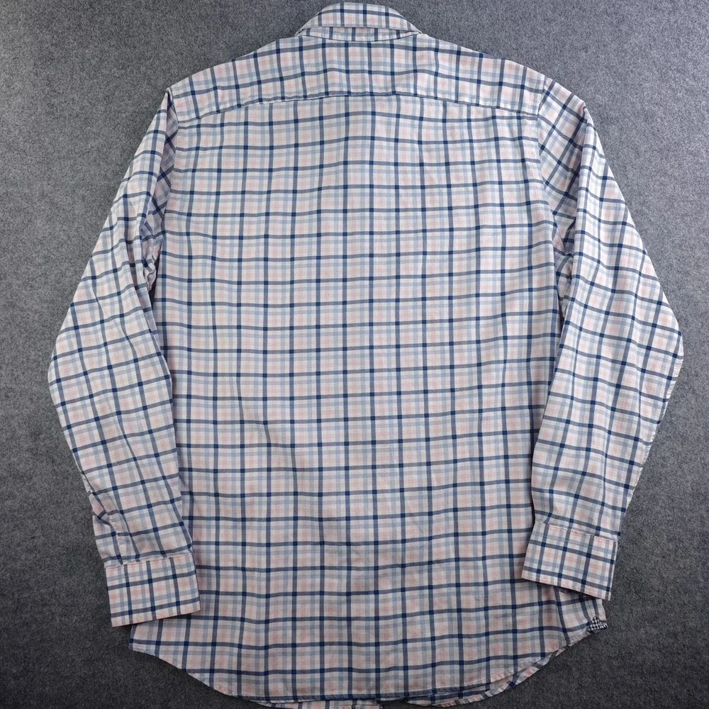 Banana Republic Shirt Mens Medium Camden Fit Pink Blue Plaid Long Sleeve Button
